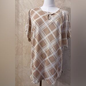 Cocomo Beige and White Plaid Blouse